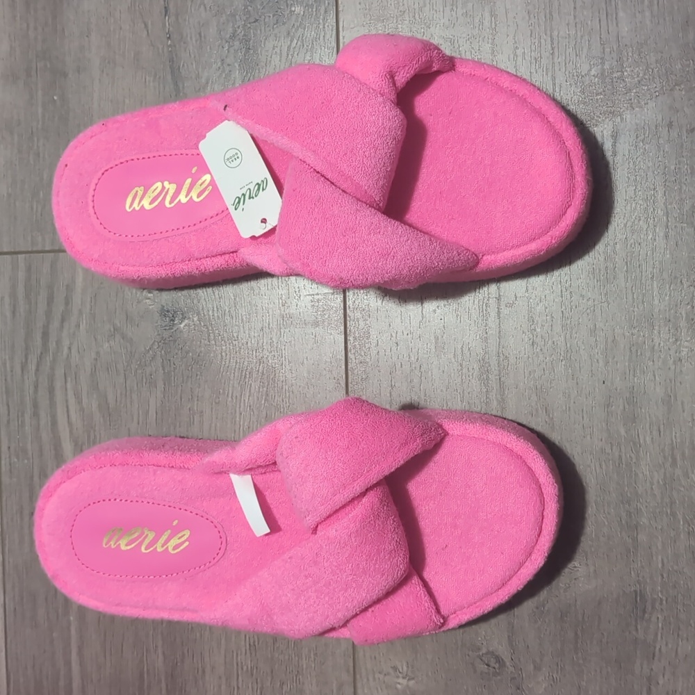 aerie Hot Pink Plush Knot Slide Slippers